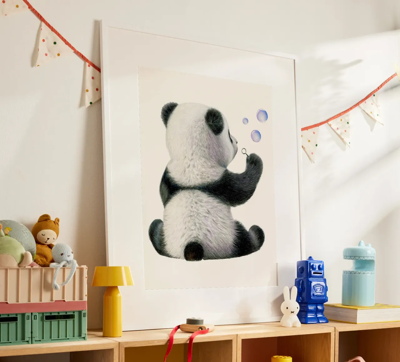 Pandakind mit Seifenblasen Hahnemühle von Graphit und Farbe