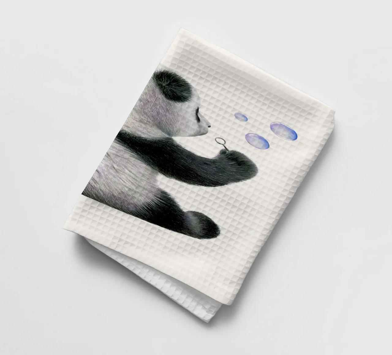 Pandakind mit Seifenblasen Geschirrtuch von Graphit und Farbe