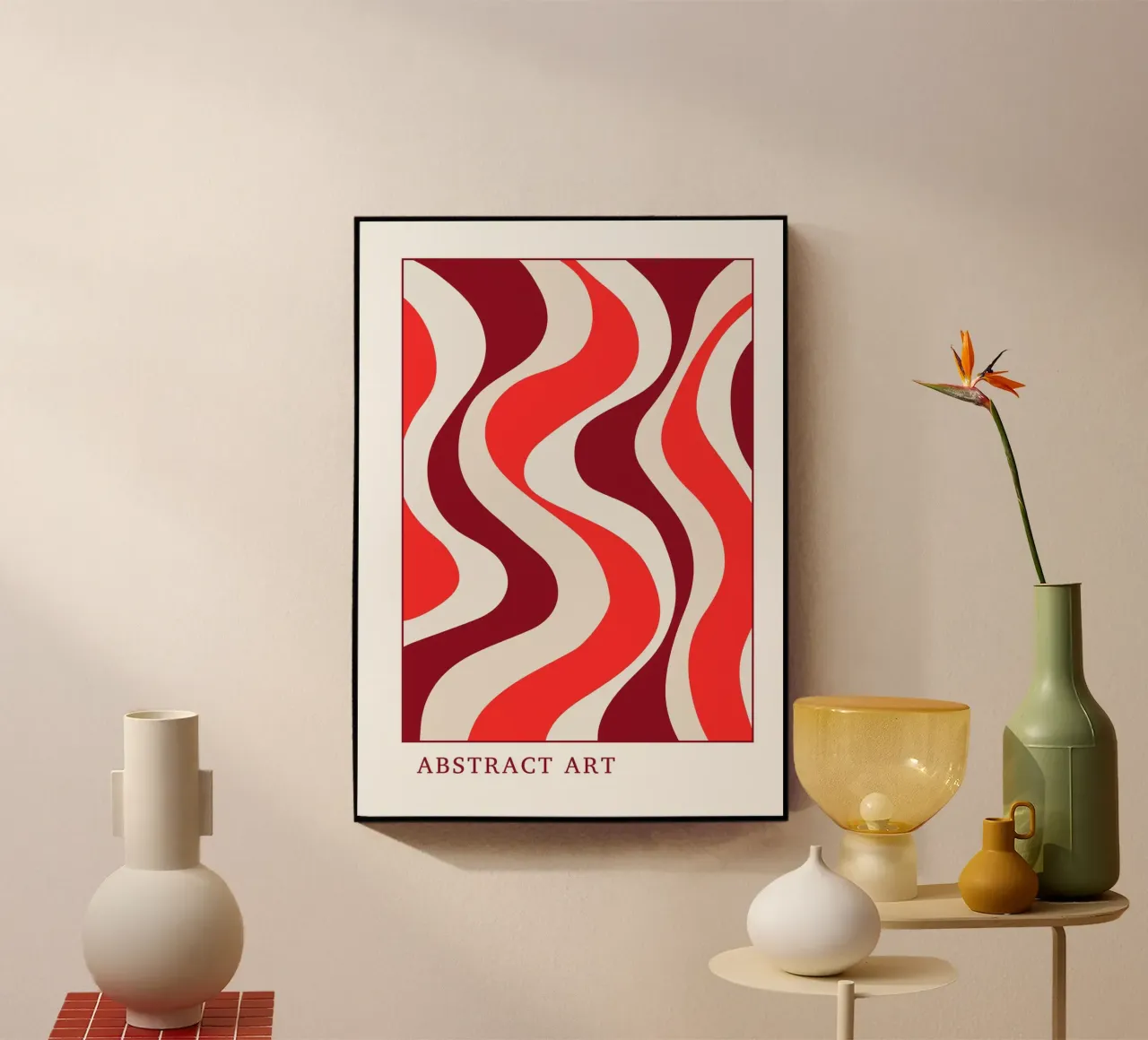 Groovy Wavy Abstract Art Print | Retro 70s Red Aesthetic metacrilato de Grungeo