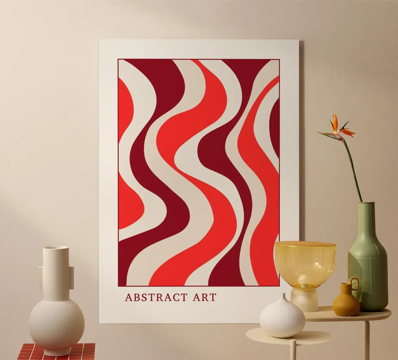 Groovy Wavy Abstract Art Print | Retro 70s Red Aesthetic metacrilato de Grungeo
