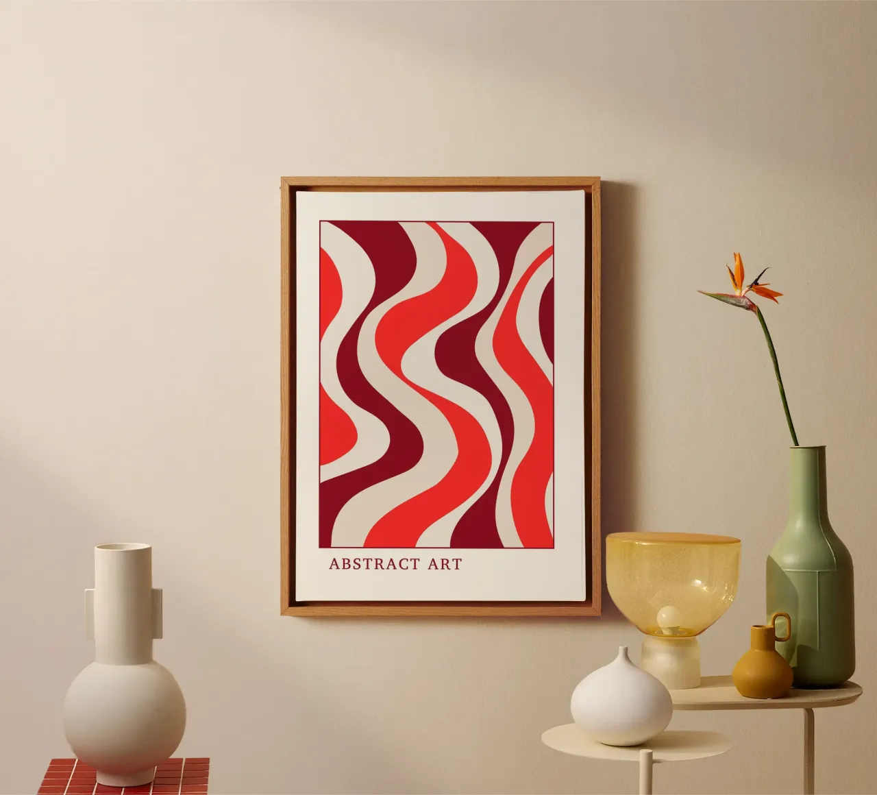 Groovy Wavy Abstract Art Print | Retro 70s Red Aesthetic canvas by Grungeo