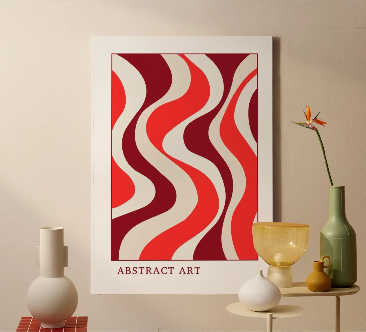 Groovy Wavy Abstract Art Print | Retro 70s Red Aesthetic canvas by Grungeo