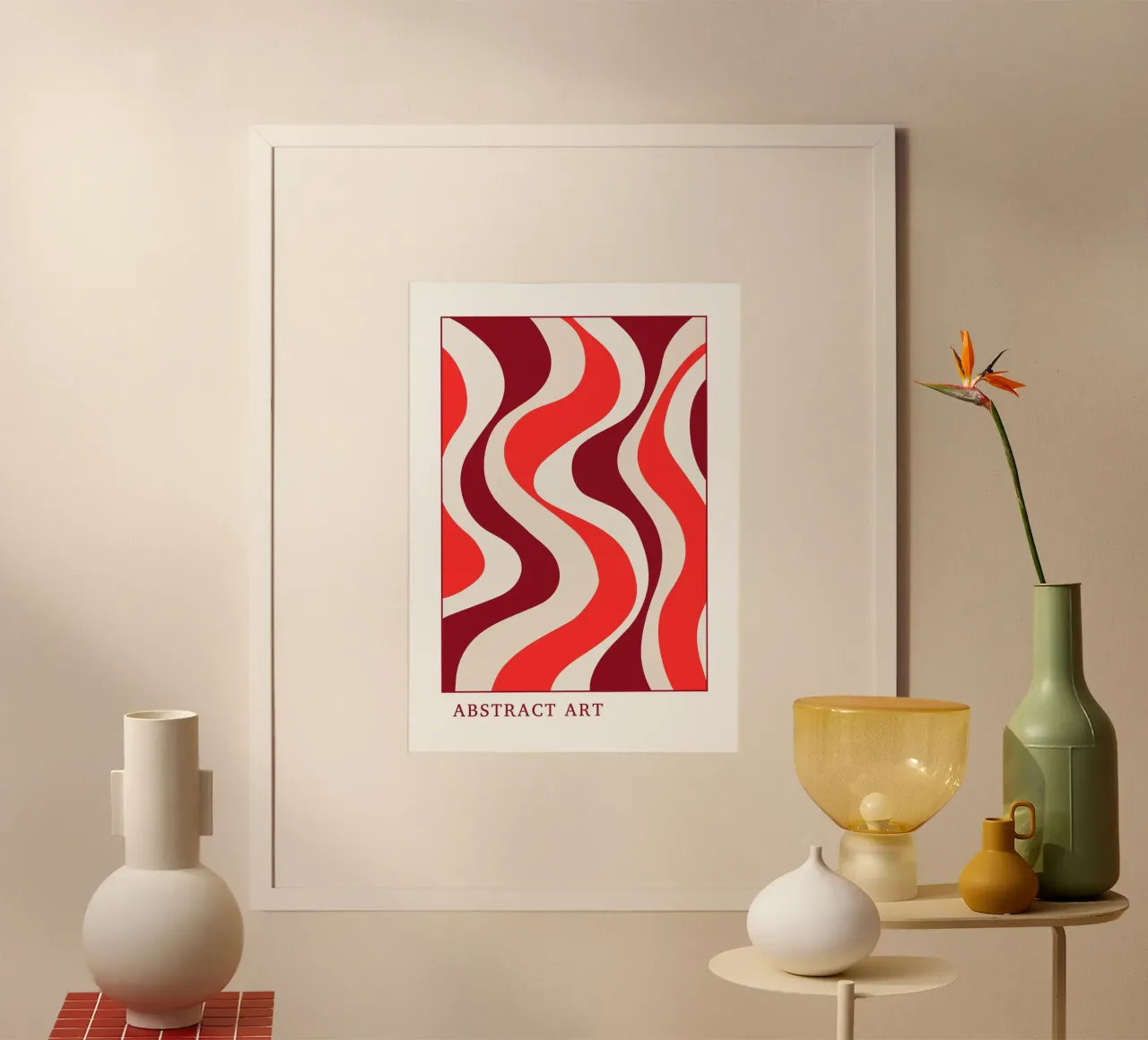 Groovy Wavy Abstract Art Print | Retro 70s Red Aesthetic hahnemühle by Grungeo