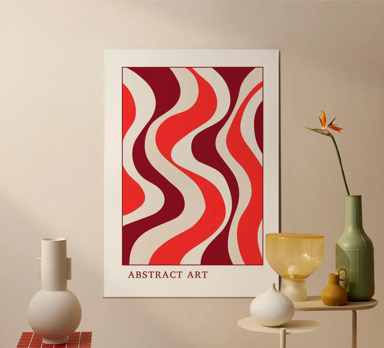 Groovy Wavy Abstract Art Print | Retro 70s Red Aesthetic hahnemühle by Grungeo