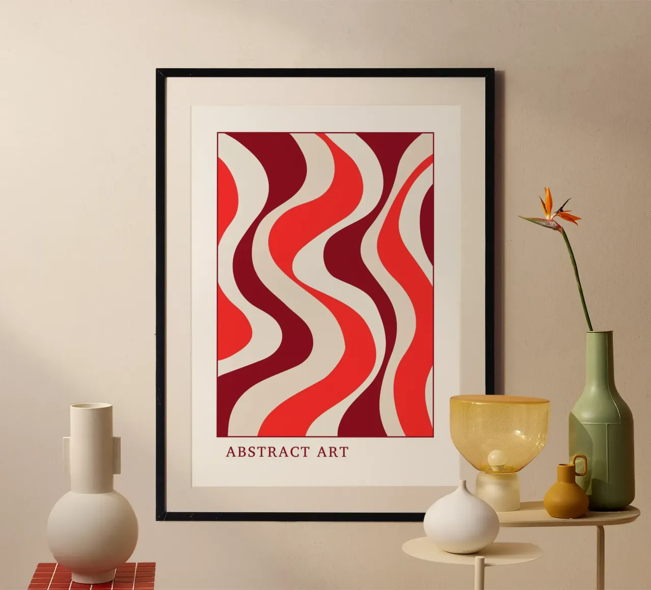 Groovy Wavy Abstract Art Print | Retro 70s Red Aesthetic hahnemühle by Grungeo
