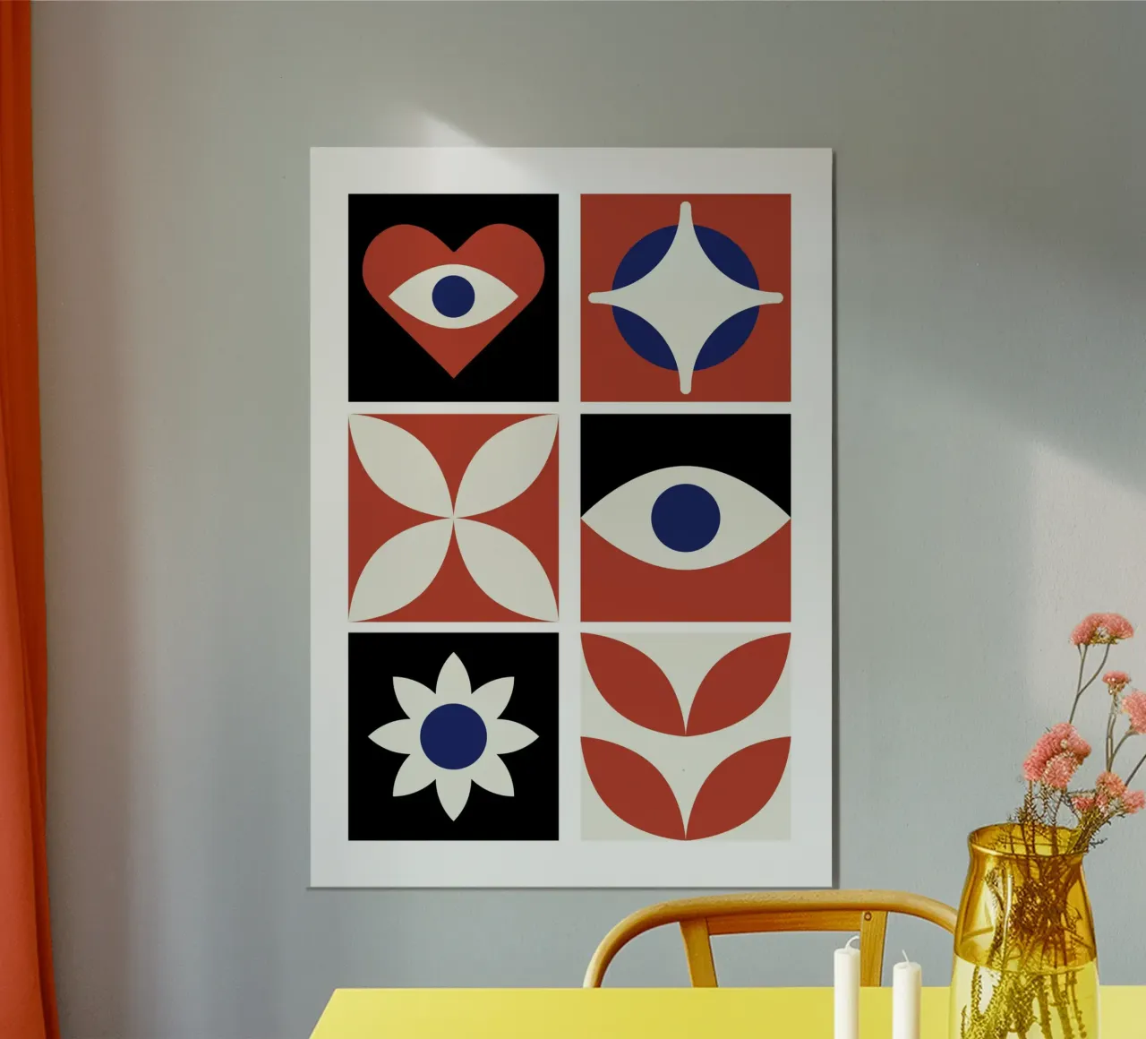 Modern Abstract Raster Kunst | Rood Marine Oog Hart Bloem hahnemühle van Grungeo