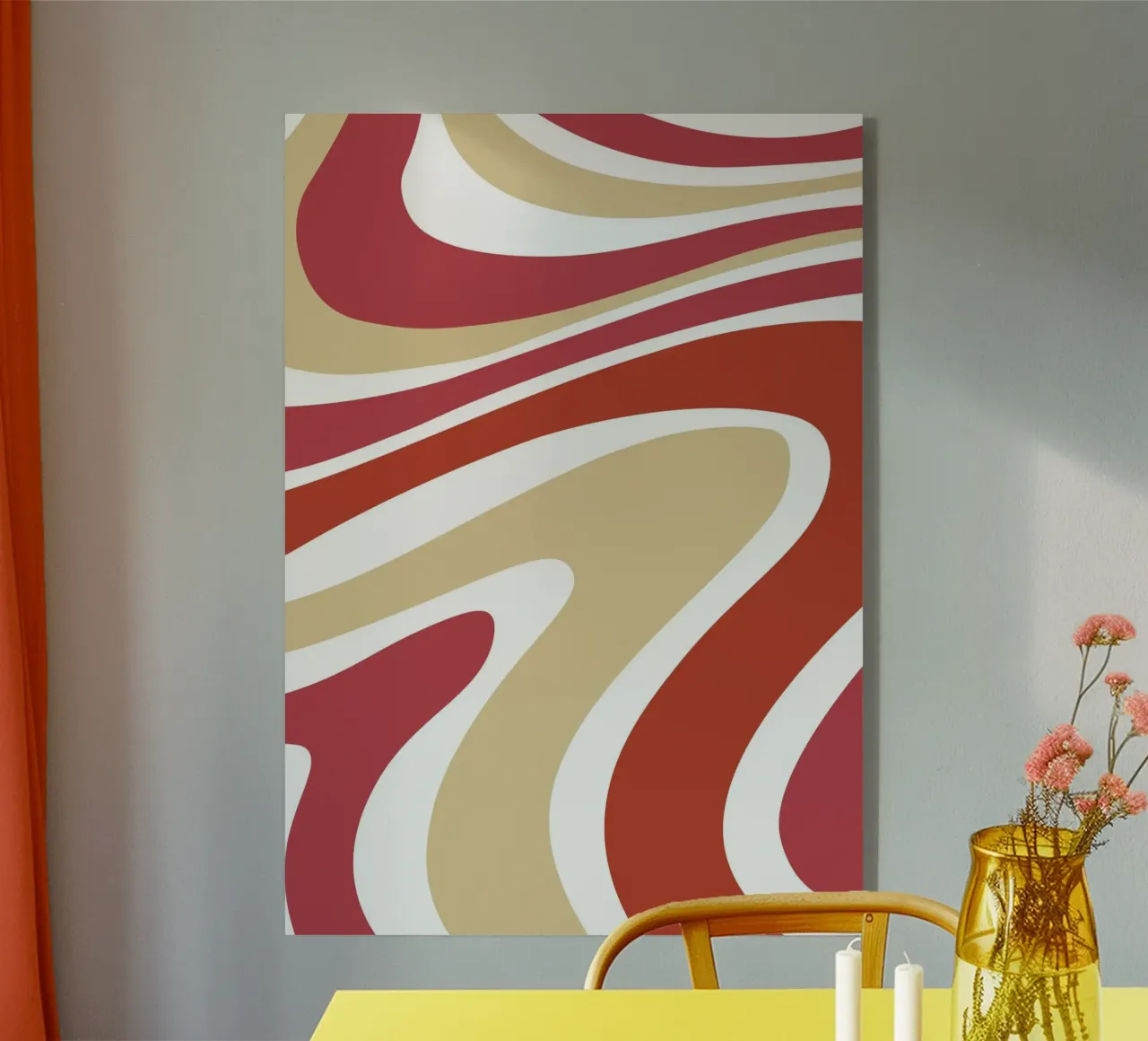 Boho Groovy Golven Abstract Kunst | Terracotta Rood Werveling acryl van Grungeo