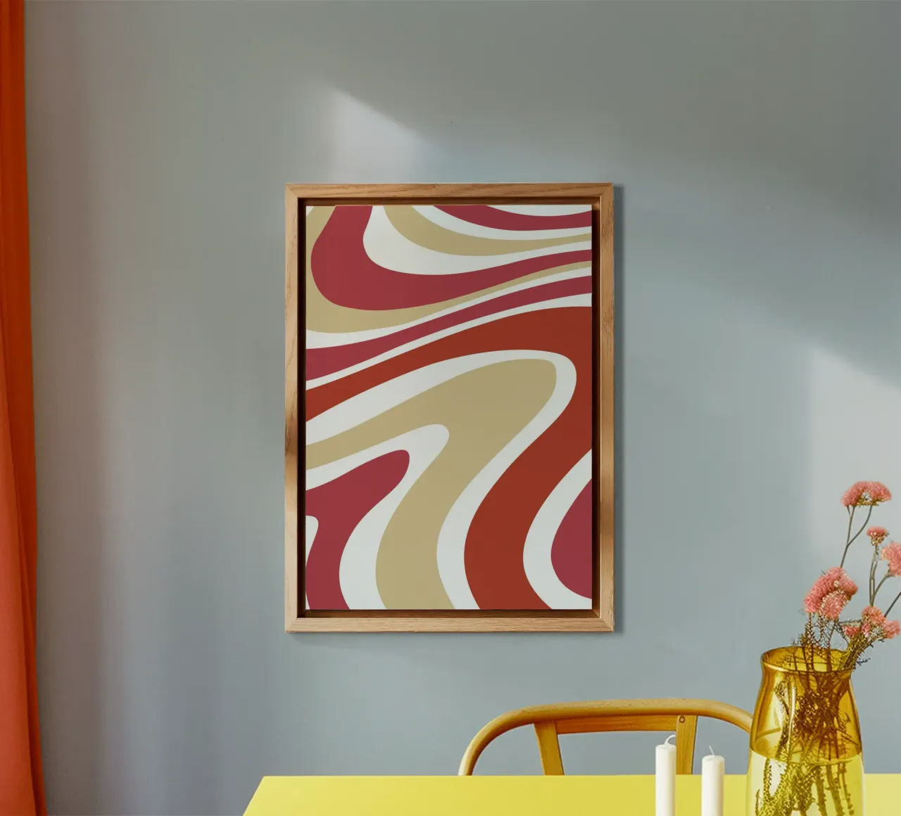 Boho Groovy Waves Abstract Art | Terracotta Red Swirl aluminio dibond de Grungeo