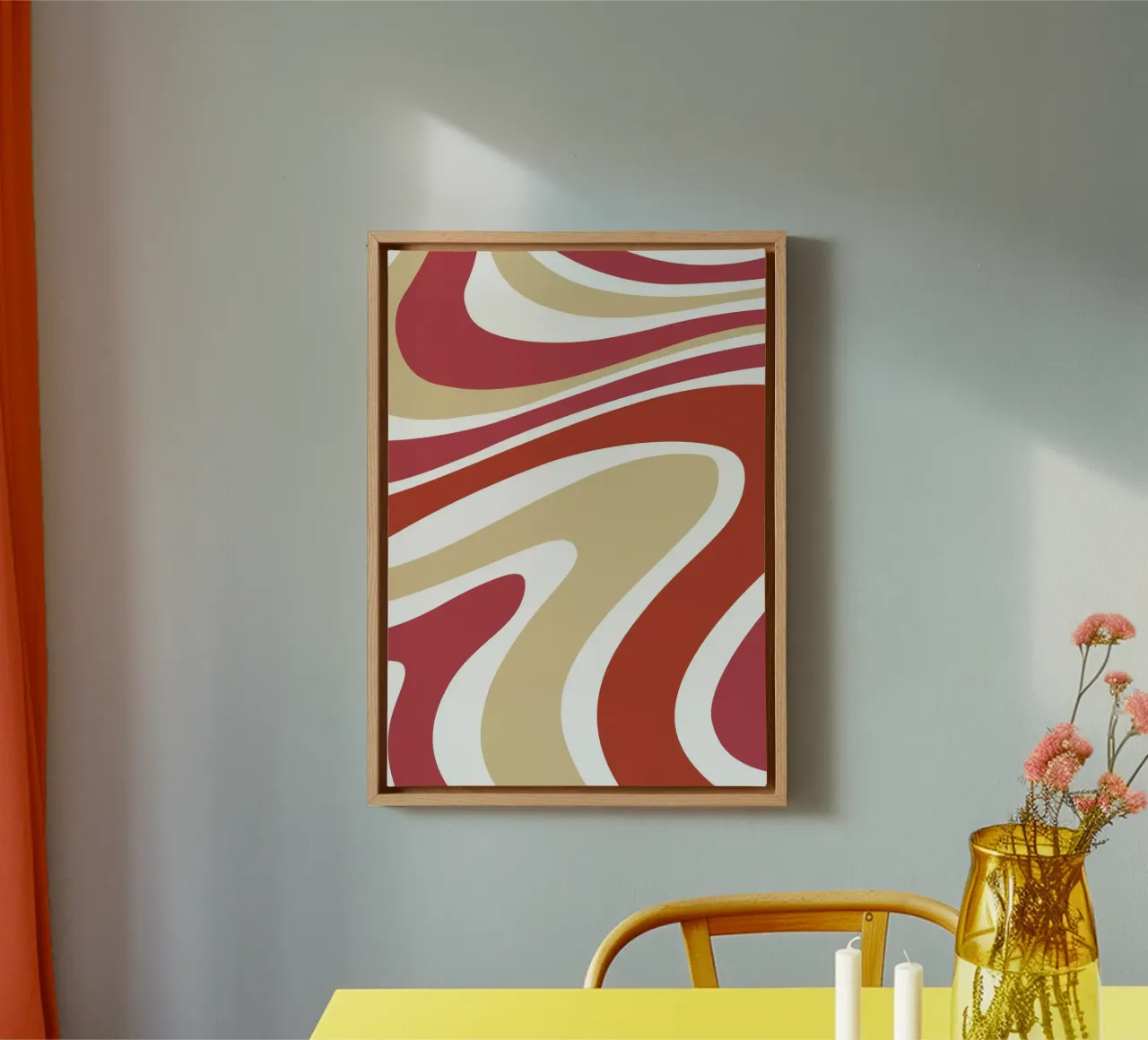 Boho Groovy Waves Abstract Art | Terracotta Red Swirl lienzo de Grungeo