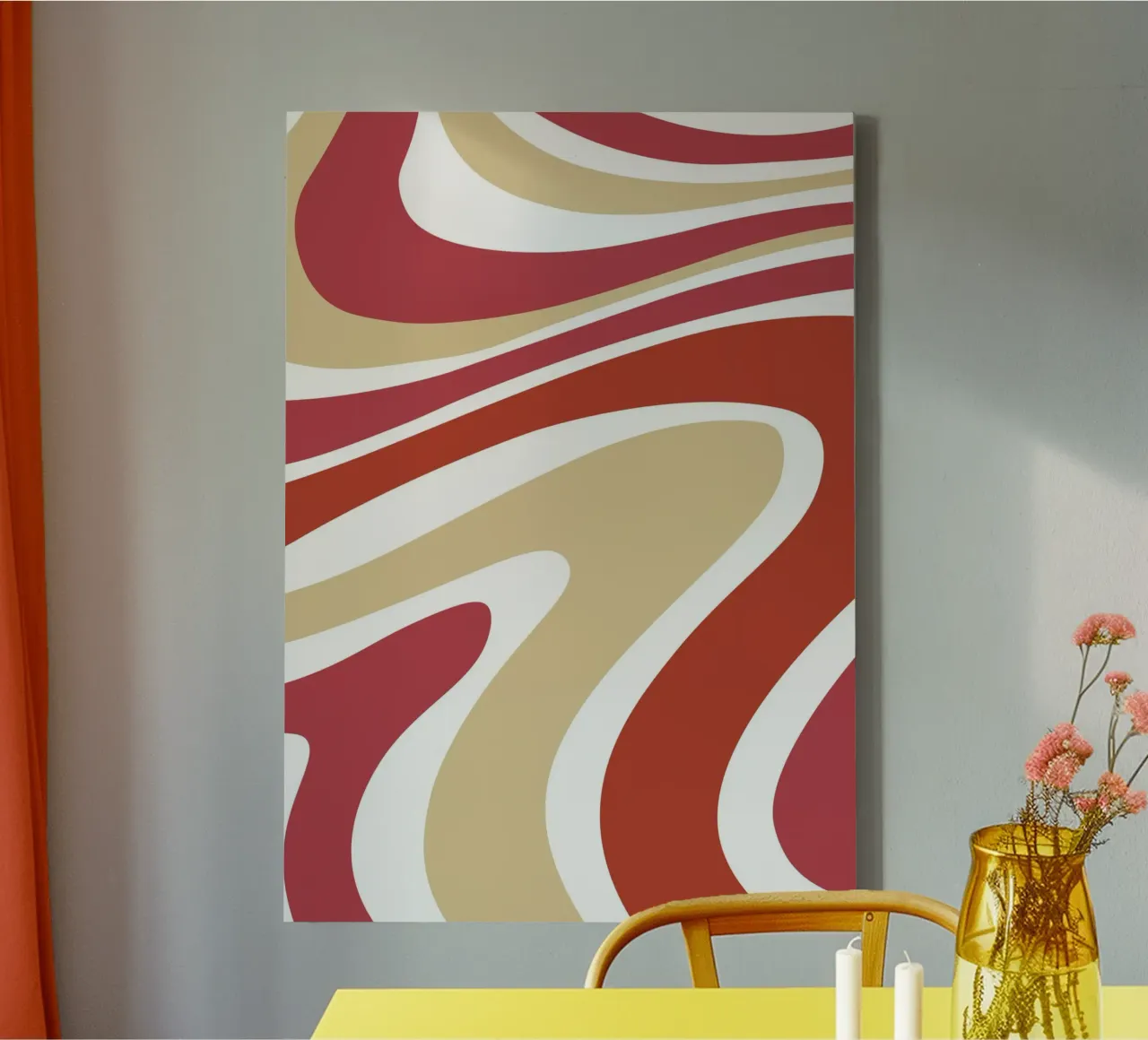 Boho Groovy Waves Abstract Art | Terracotta Red Swirl lienzo de Grungeo