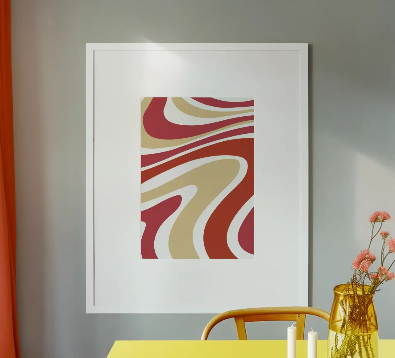 Boho Groovy Waves Abstrakte Kunst | Terrakotta Rot Swirl Hahnemühle von Grungeo