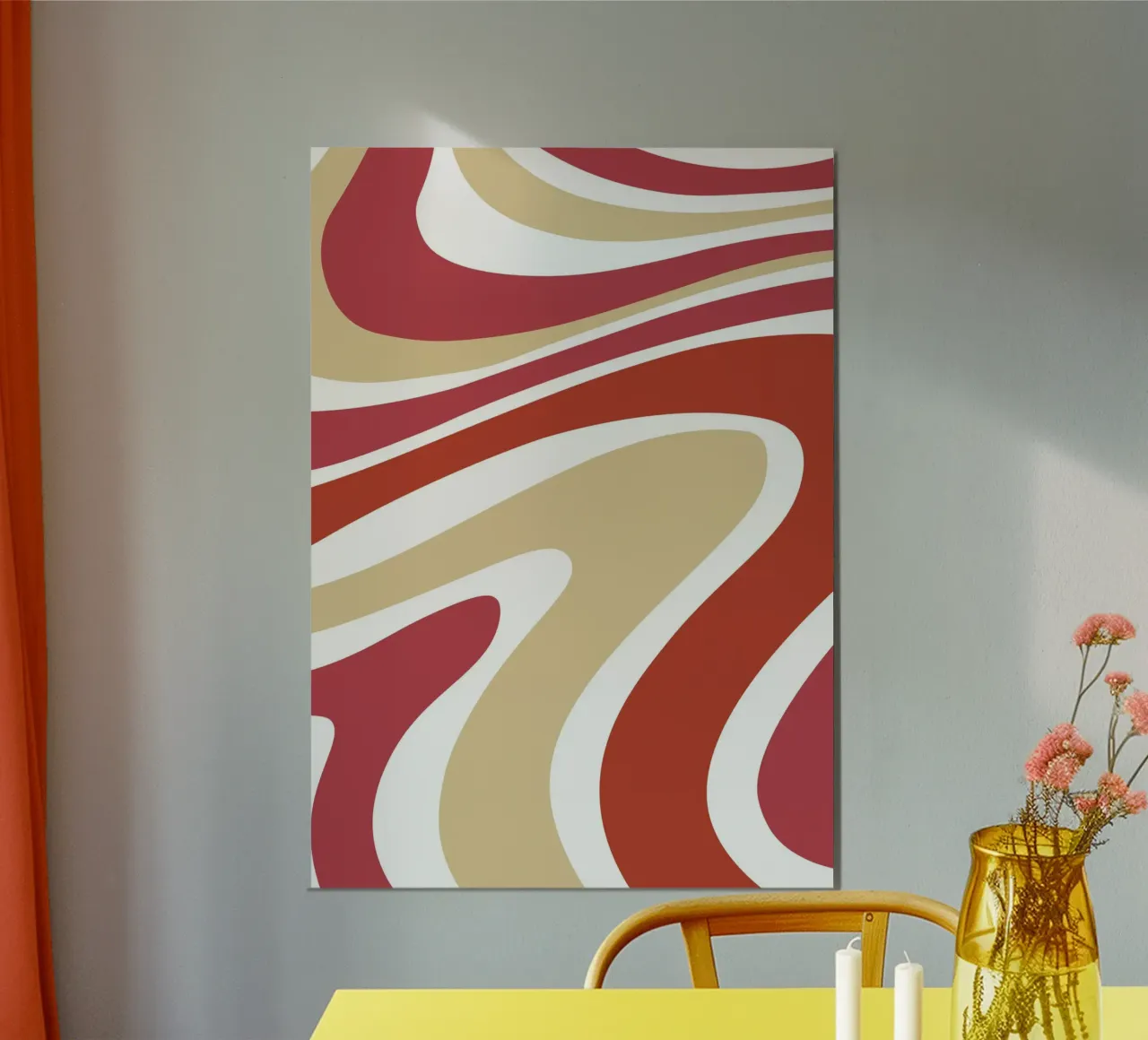 Boho Groovy Waves Abstrakte Kunst | Terrakotta Rot Swirl Hahnemühle von Grungeo
