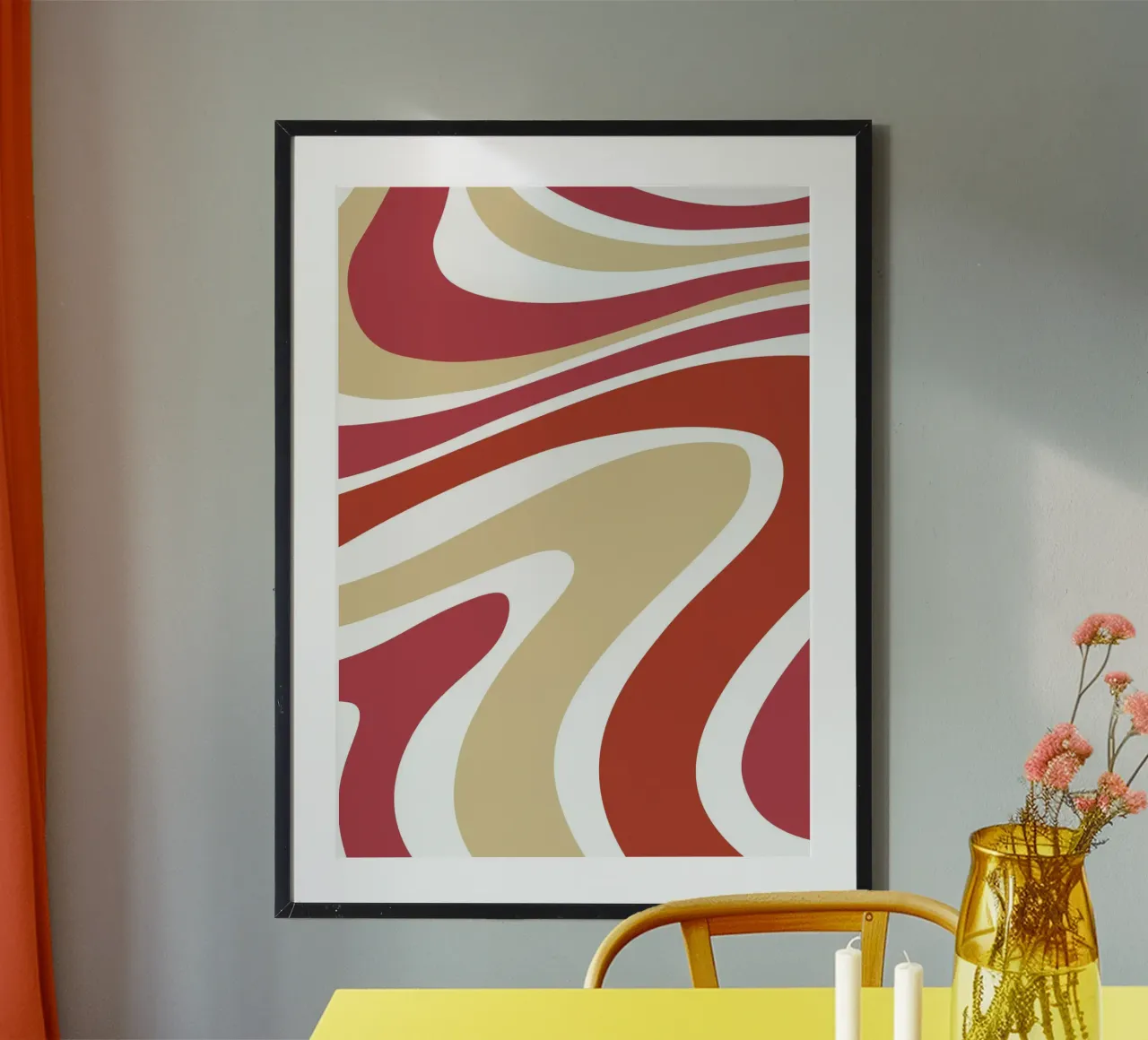 Boho Groovy Waves Abstrakte Kunst | Terrakotta Rot Swirl Hahnemühle von Grungeo