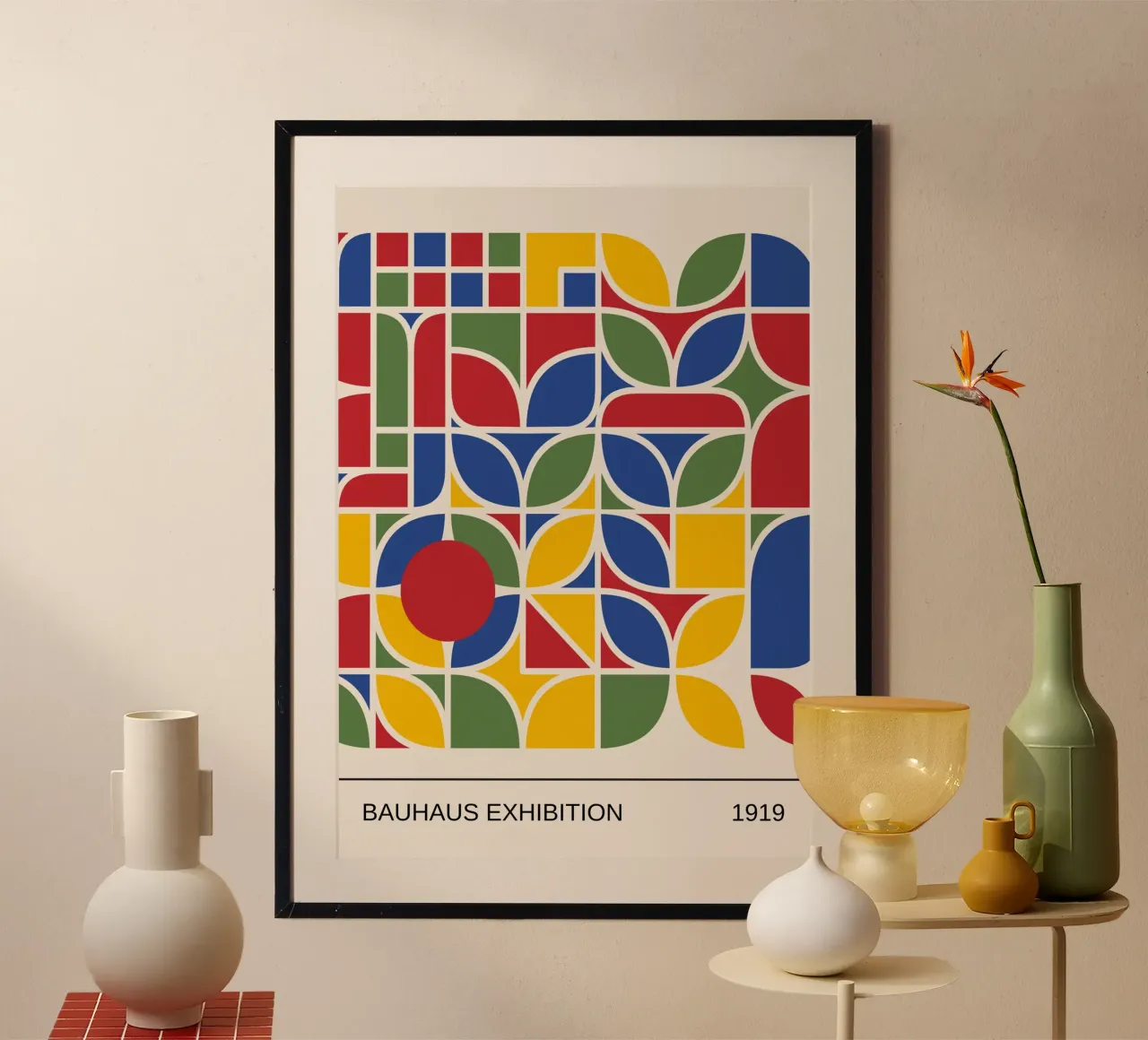 Bauhaus 1919 Primary Color Abstract Geometric Pattern hahnemühle by Grungeo