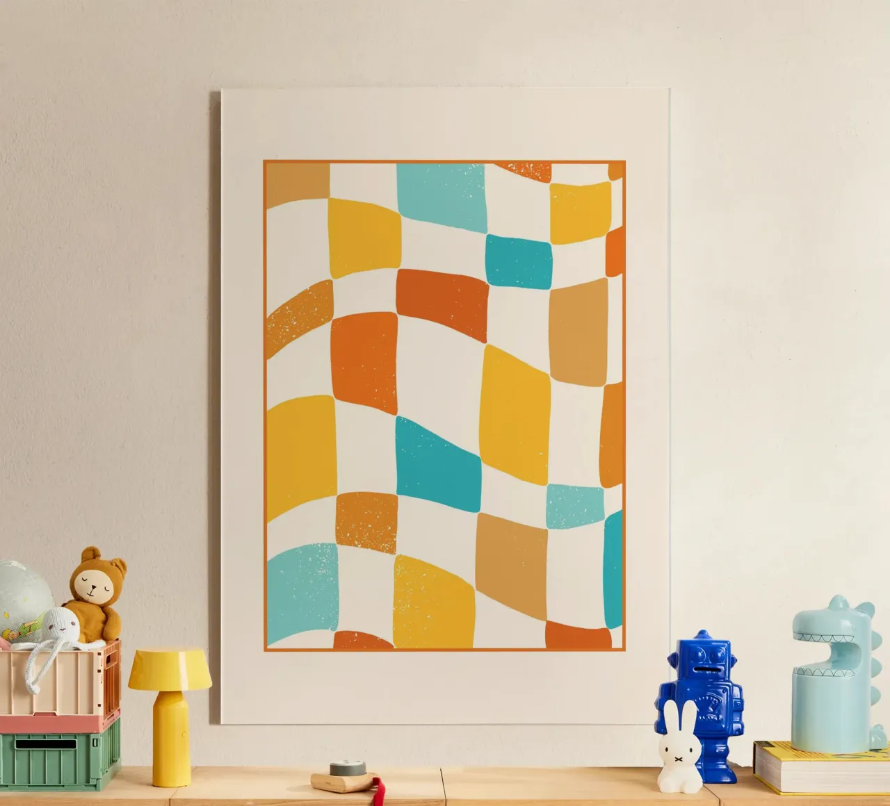 Groovy Checkerboard Abstract | Retro 70s Distressed Art plexiglass da Grungeo
