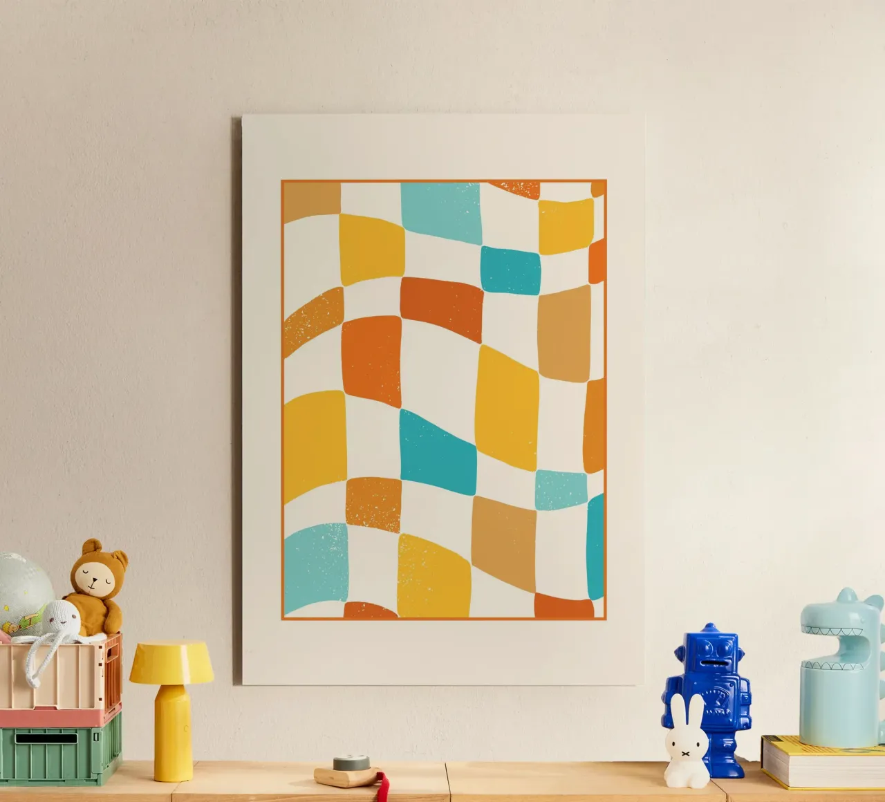 Groovy Checkerboard Abstract | Retro 70s Distressed Art alluminio dibond da Grungeo