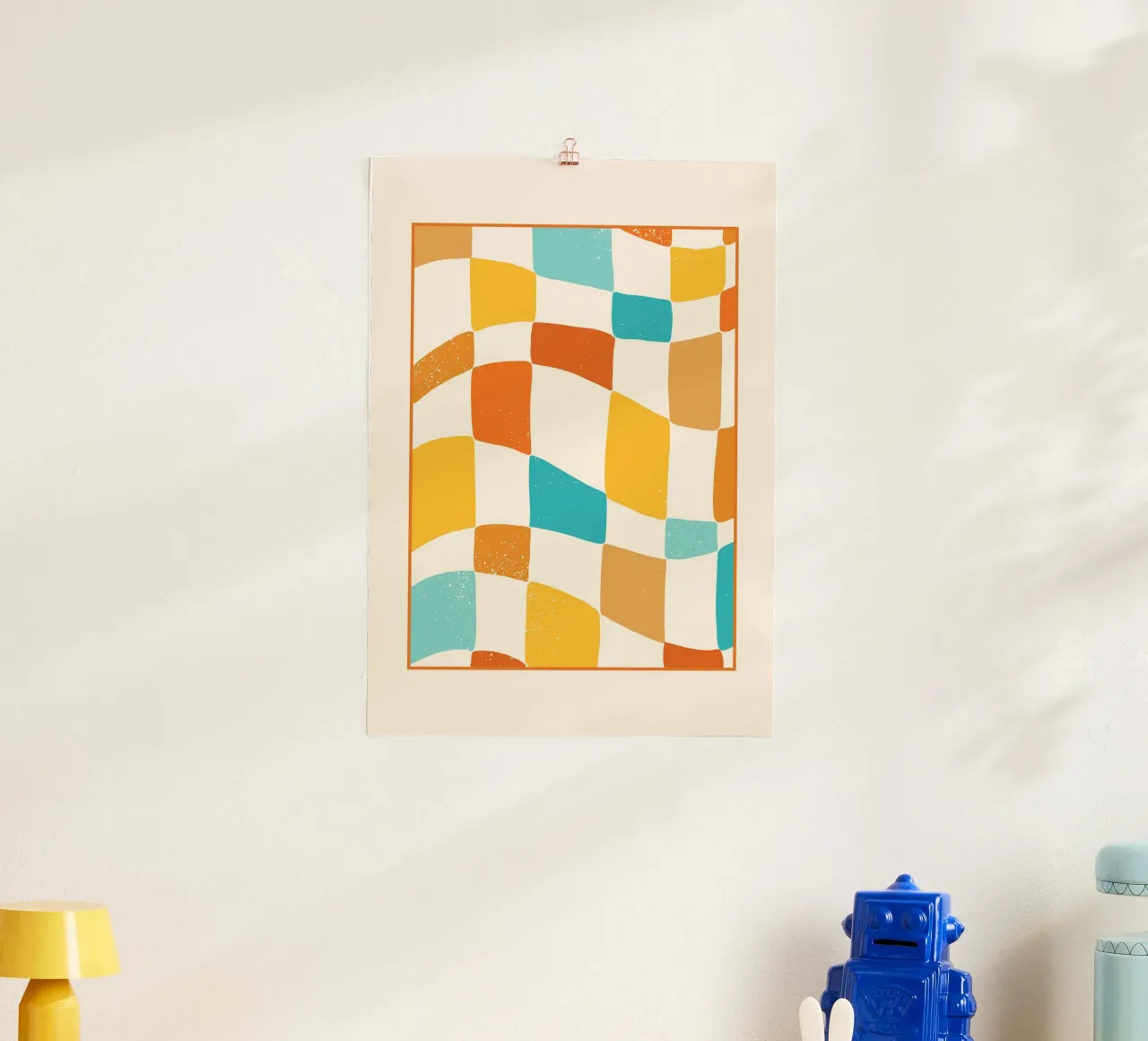 Groovy Checkerboard Abstract | Retro 70s Distressed Art carta hahnemühle da Grungeo
