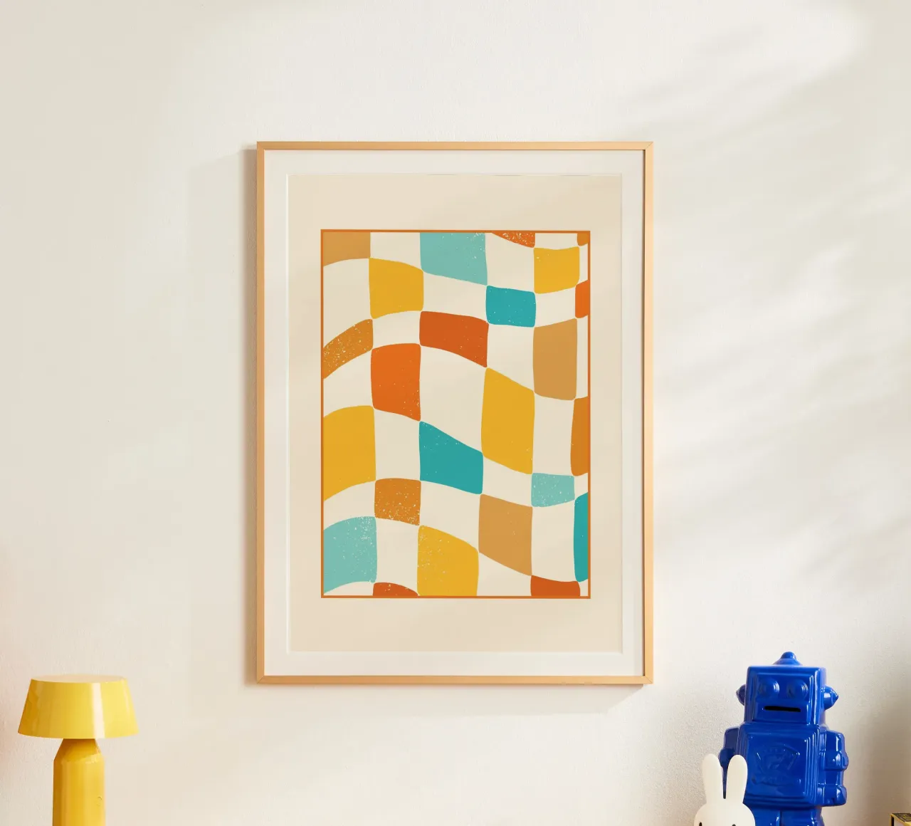 Groovy Checkerboard Abstract | Retro 70s Distressed Art carta hahnemühle da Grungeo