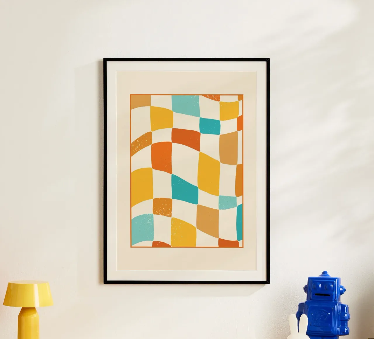 Groovy Checkerboard Abstract | Retro 70s Distressed Art carta hahnemühle da Grungeo