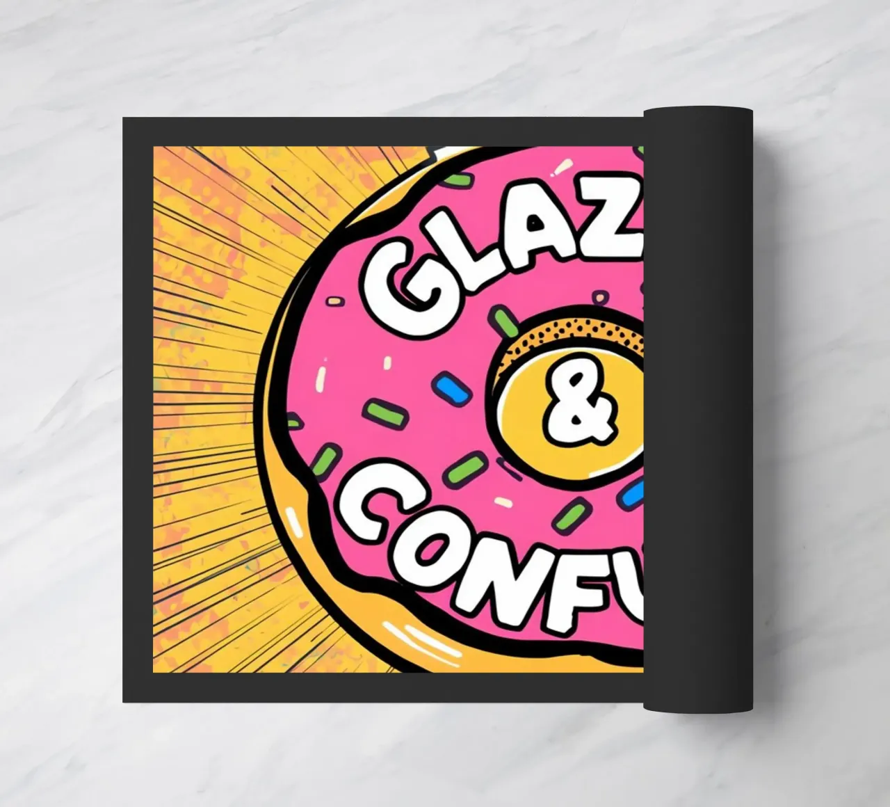 Donut con virutas "Glazed & Confused " (glaseado y confuso) felpudo de DesignDoodle