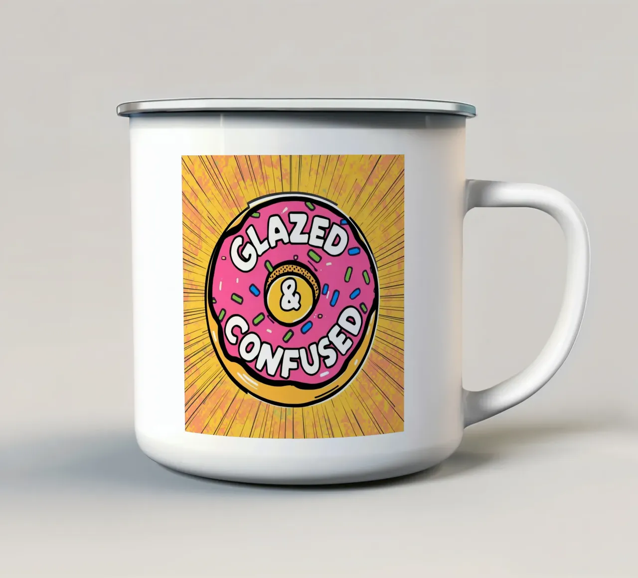 Ciambella con zuccherini "Glassata e confusa". tazza in smalto da DesignDoodle