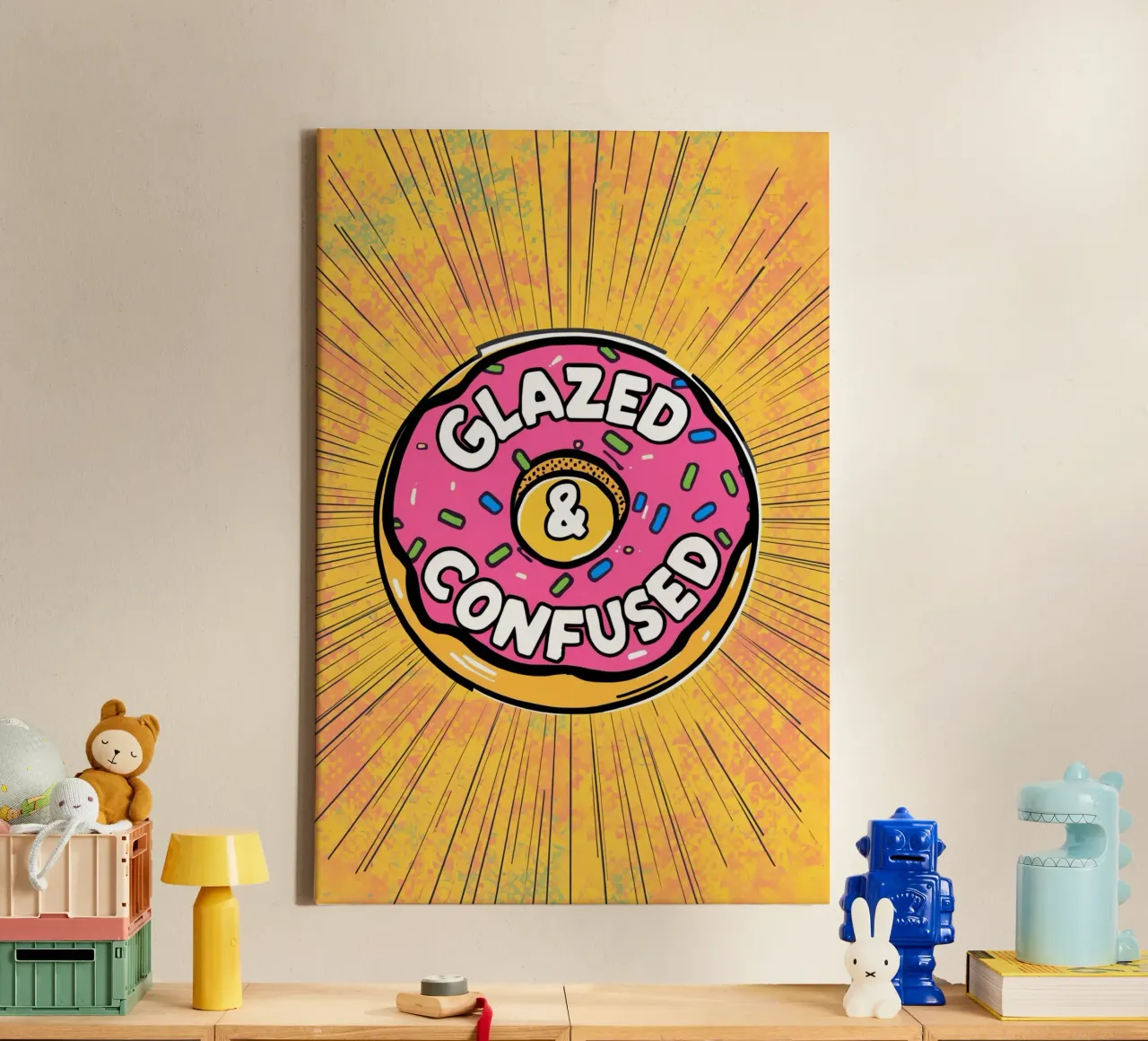 Donut with Sprinkles "Glazed & Confused " canvas by DesignDoodle