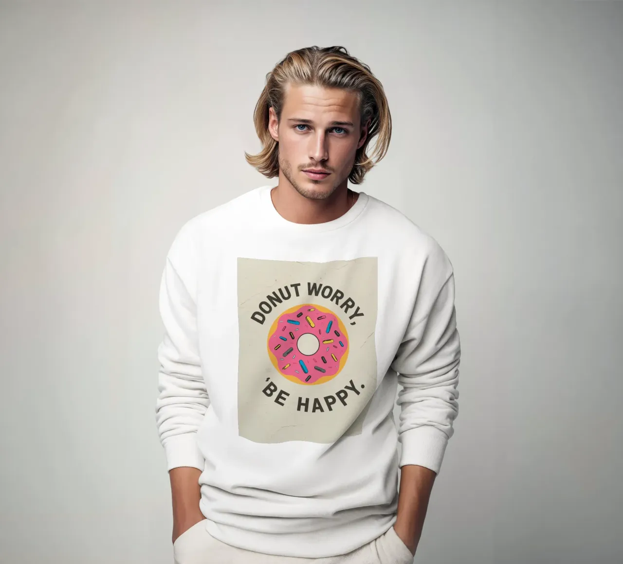 Ciambella con "Donut Worry Be Happy" (Non preoccuparti, sii felice) felpa da DesignDoodle