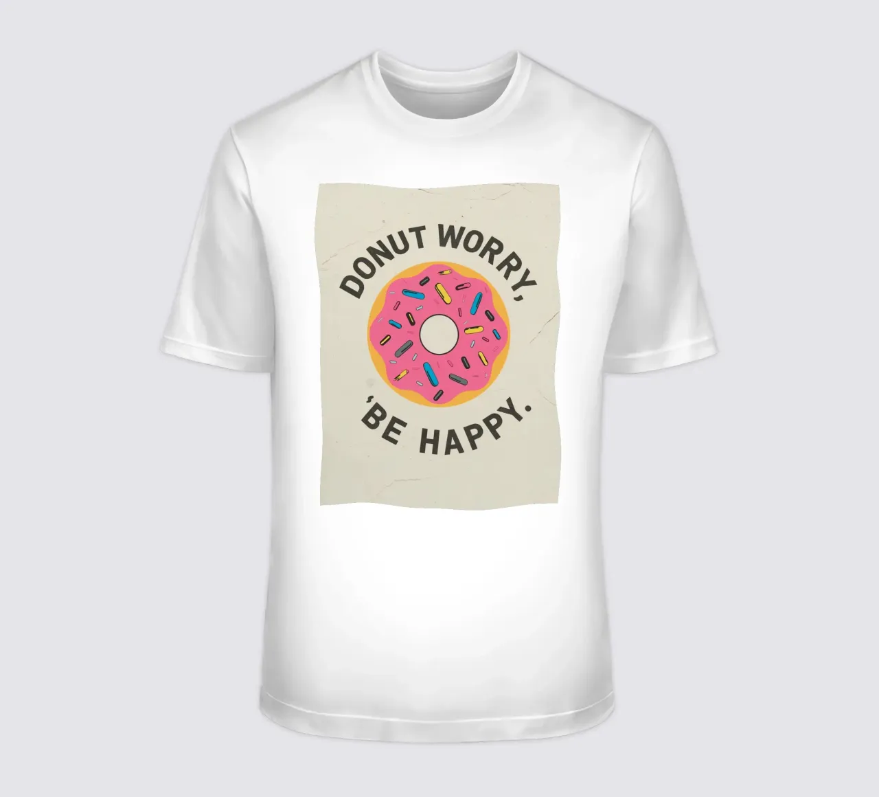 Ciambella con "Donut Worry Be Happy" (Non preoccuparti, sii felice) t-shirt da DesignDoodle