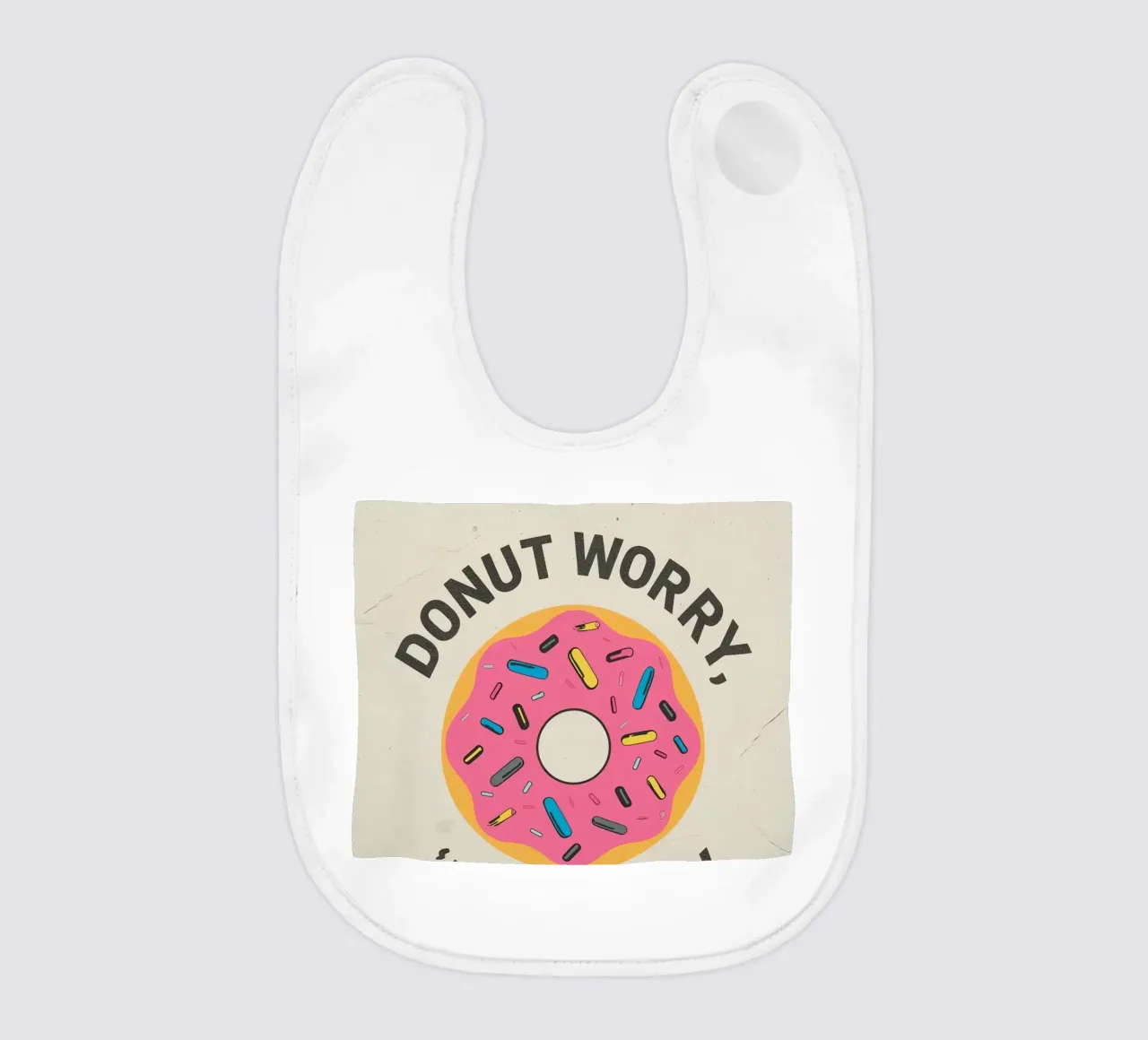 Ciambella con "Donut Worry Be Happy" (Non preoccuparti, sii felice) bavaglino da DesignDoodle