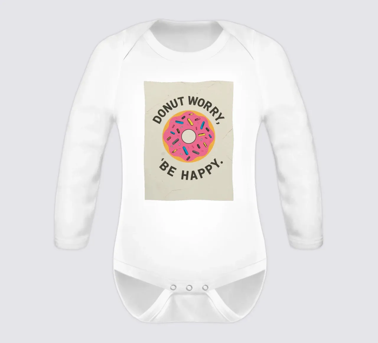 Ciambella con "Donut Worry Be Happy" (Non preoccuparti, sii felice) body neonato maniche lunghe da DesignDoodle
