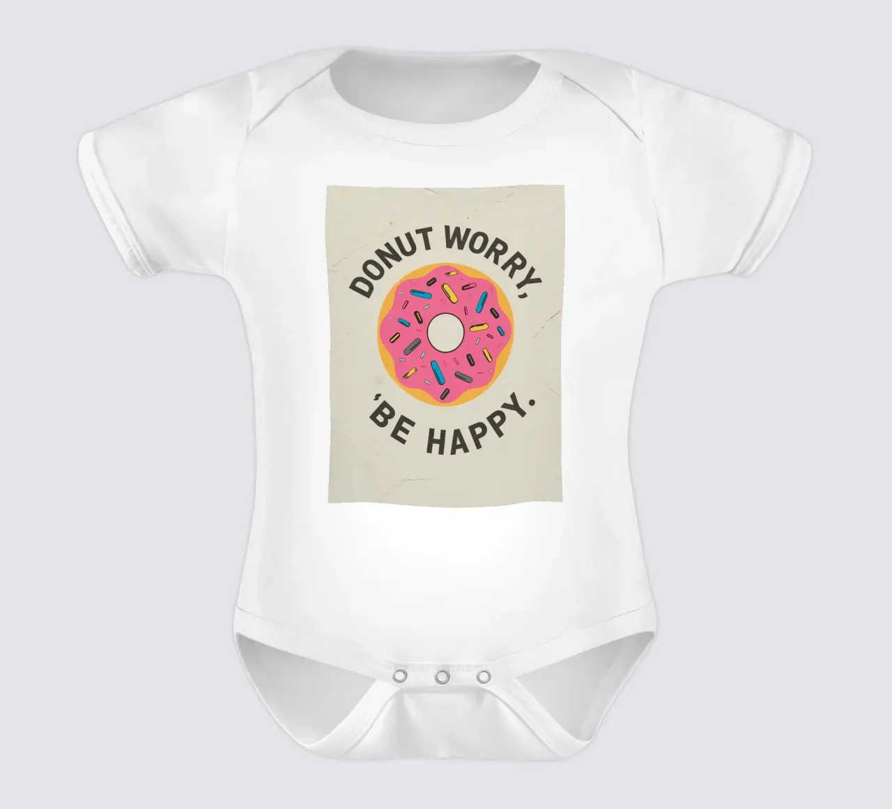 Donut mit "Donut Worry Be Happy" Kurzarm Babybody von DesignDoodle