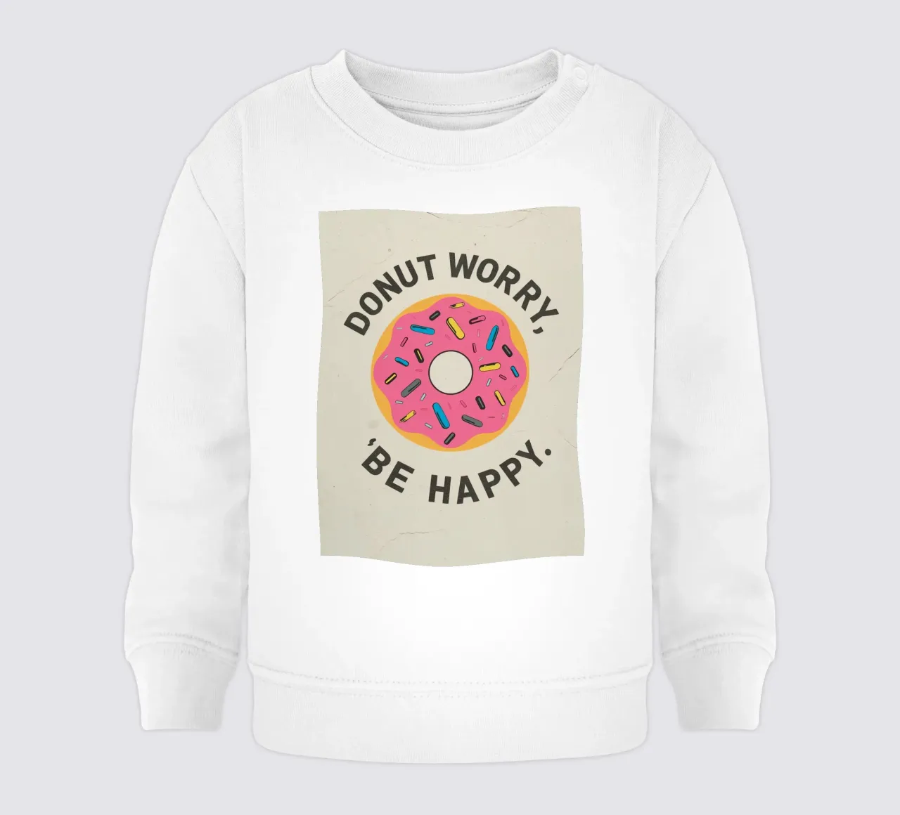 Ciambella con "Donut Worry Be Happy" (Non preoccuparti, sii felice) felpa neonato da DesignDoodle