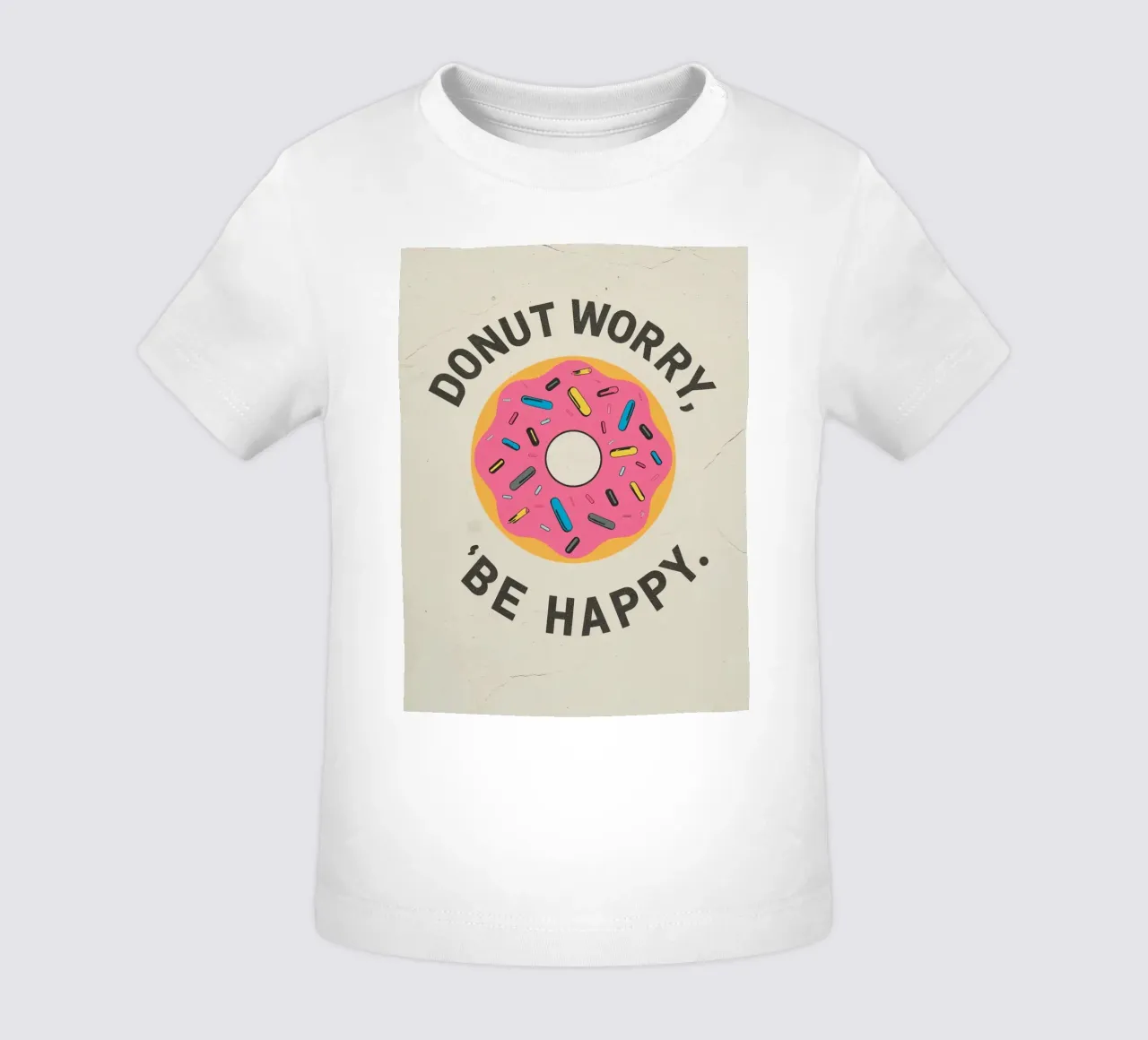Ciambella con "Donut Worry Be Happy" (Non preoccuparti, sii felice) maglietta neonato da DesignDoodle