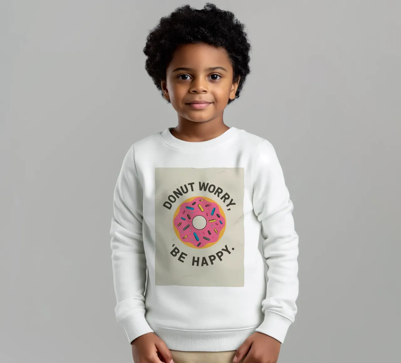 Ciambella con "Donut Worry Be Happy" (Non preoccuparti, sii felice) felpa bambino da DesignDoodle