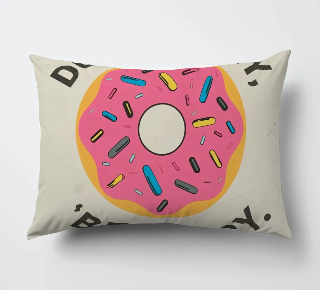 Ciambella con "Donut Worry Be Happy" (Non preoccuparti, sii felice) cuscino da DesignDoodle