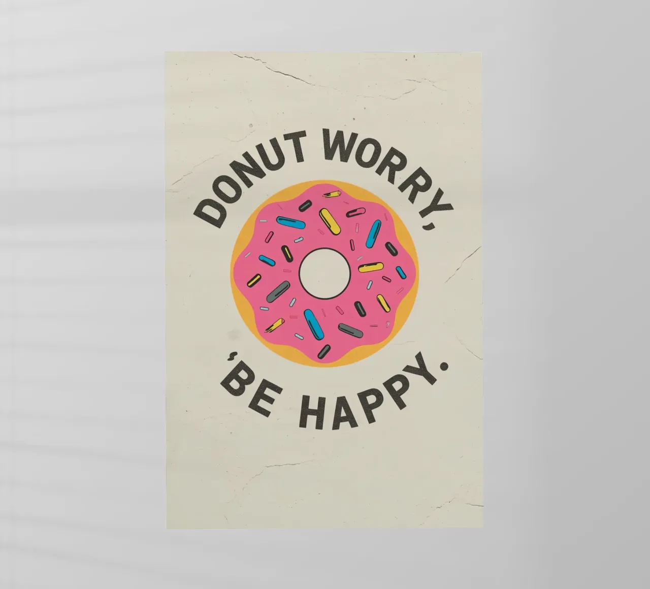 Ciambella con "Donut Worry Be Happy" (Non preoccuparti, sii felice) pellicola backlit da DesignDoodle