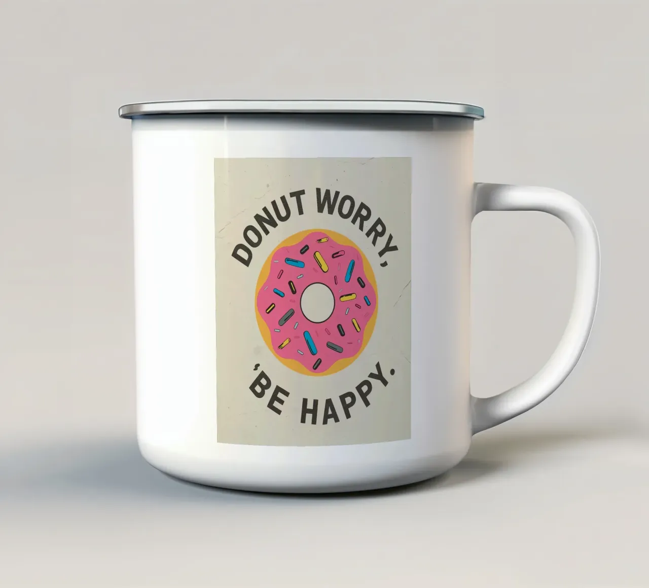Donut met "Donut Worry Be Happy". emaille mok van DesignDoodle