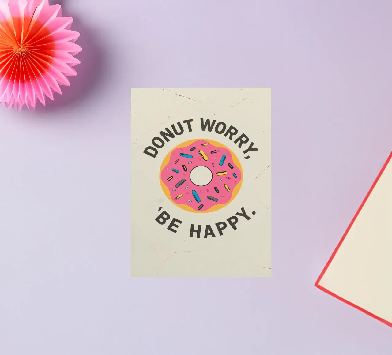 Ciambella con "Donut Worry Be Happy" (Non preoccuparti, sii felice) adesivo da DesignDoodle
