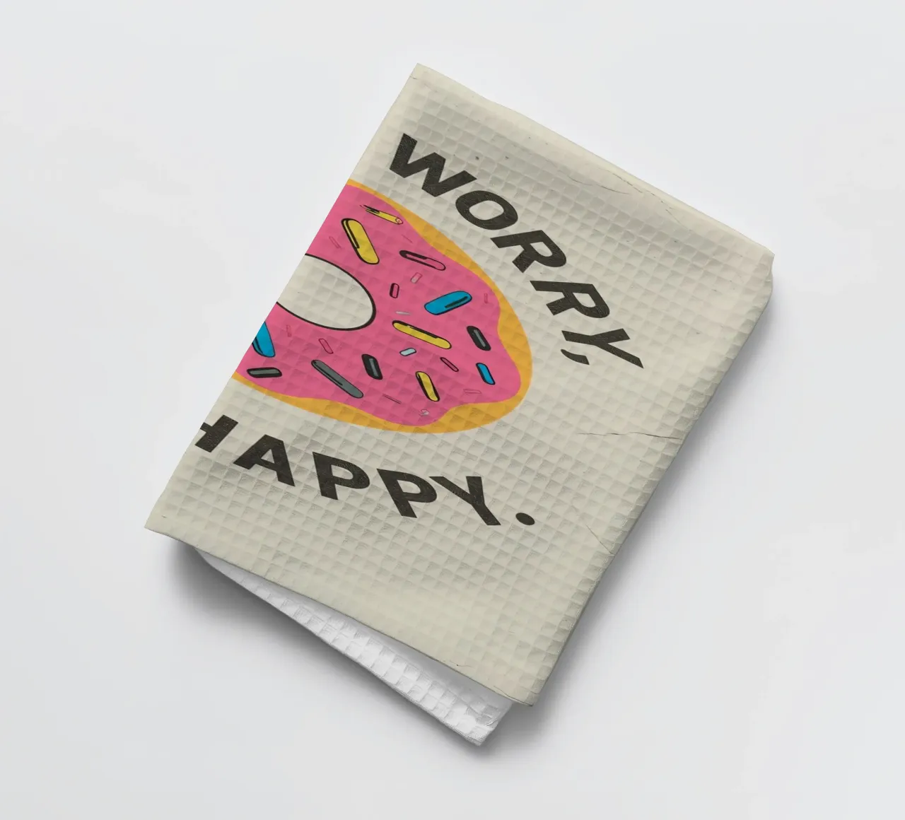 Ciambella con "Donut Worry Be Happy" (Non preoccuparti, sii felice) canovaccio da cucina da DesignDoodle