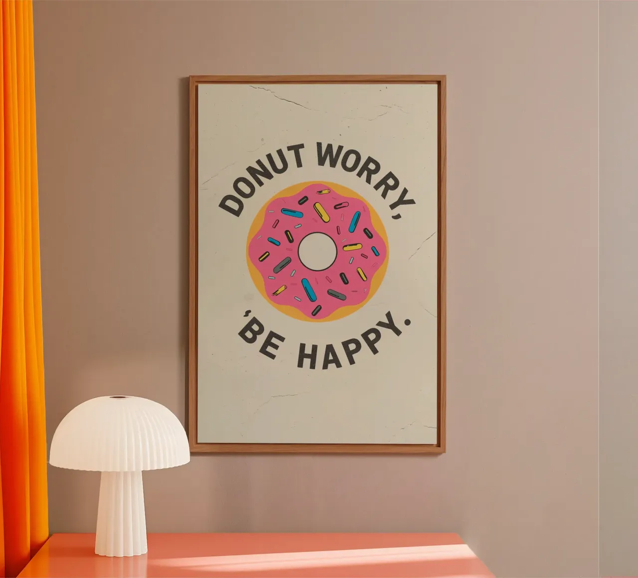 Ciambella con "Donut Worry Be Happy" (Non preoccuparti, sii felice) alluminio dibond da DesignDoodle