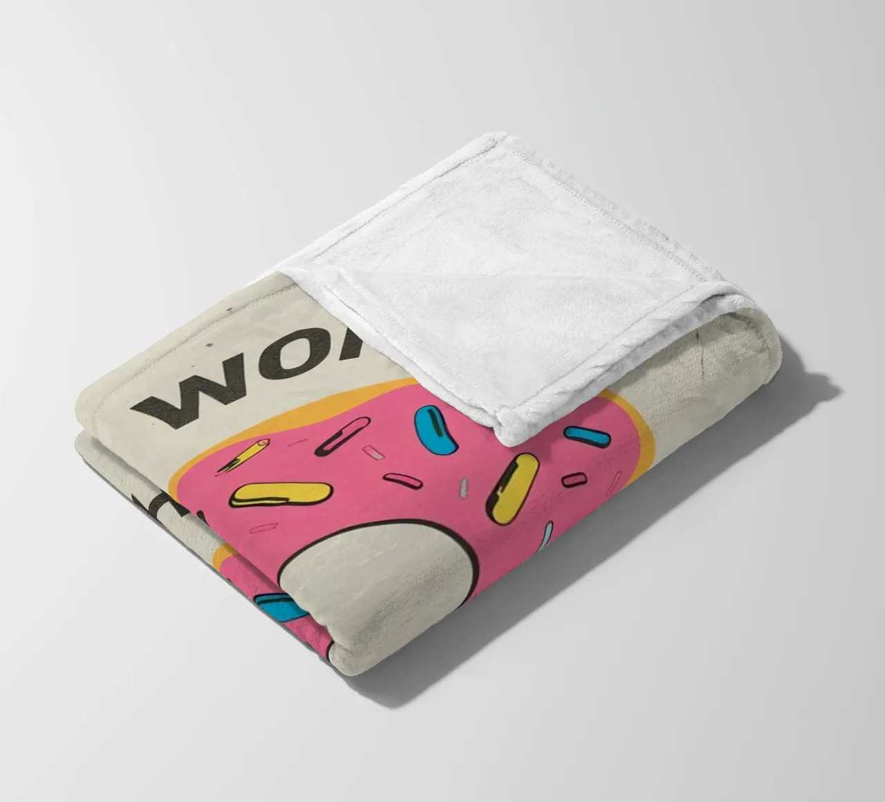Ciambella con "Donut Worry Be Happy" (Non preoccuparti, sii felice) coperta in pile da DesignDoodle