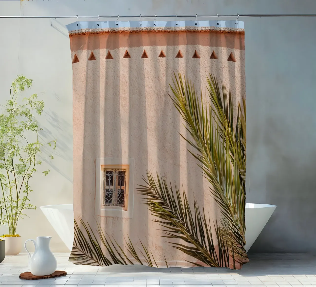 Palm, wall and window in Morocco tenda da doccia da photolovers