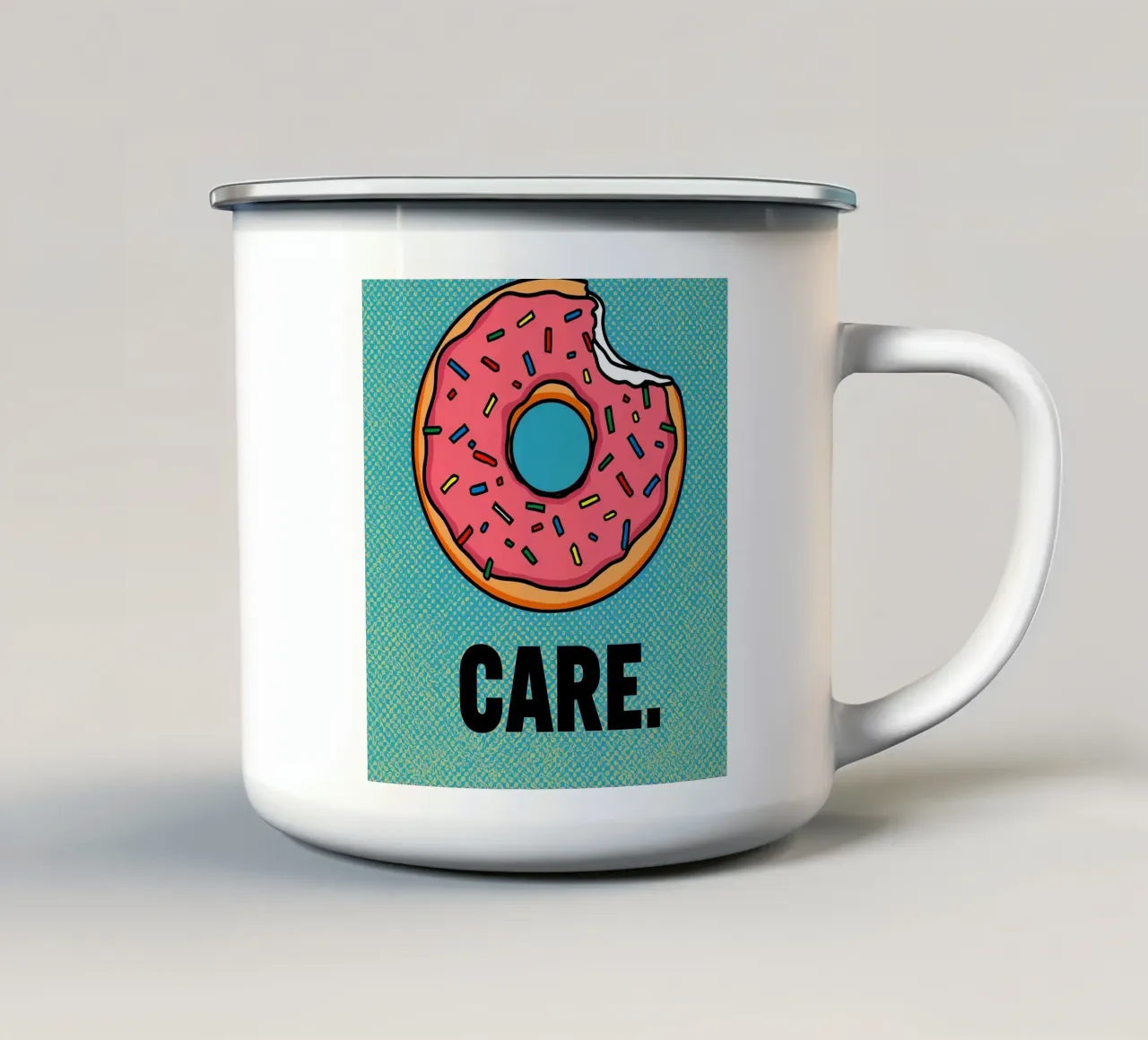 Donutverzorging op gestructureerde achtergrond emaille mok van DesignDoodle