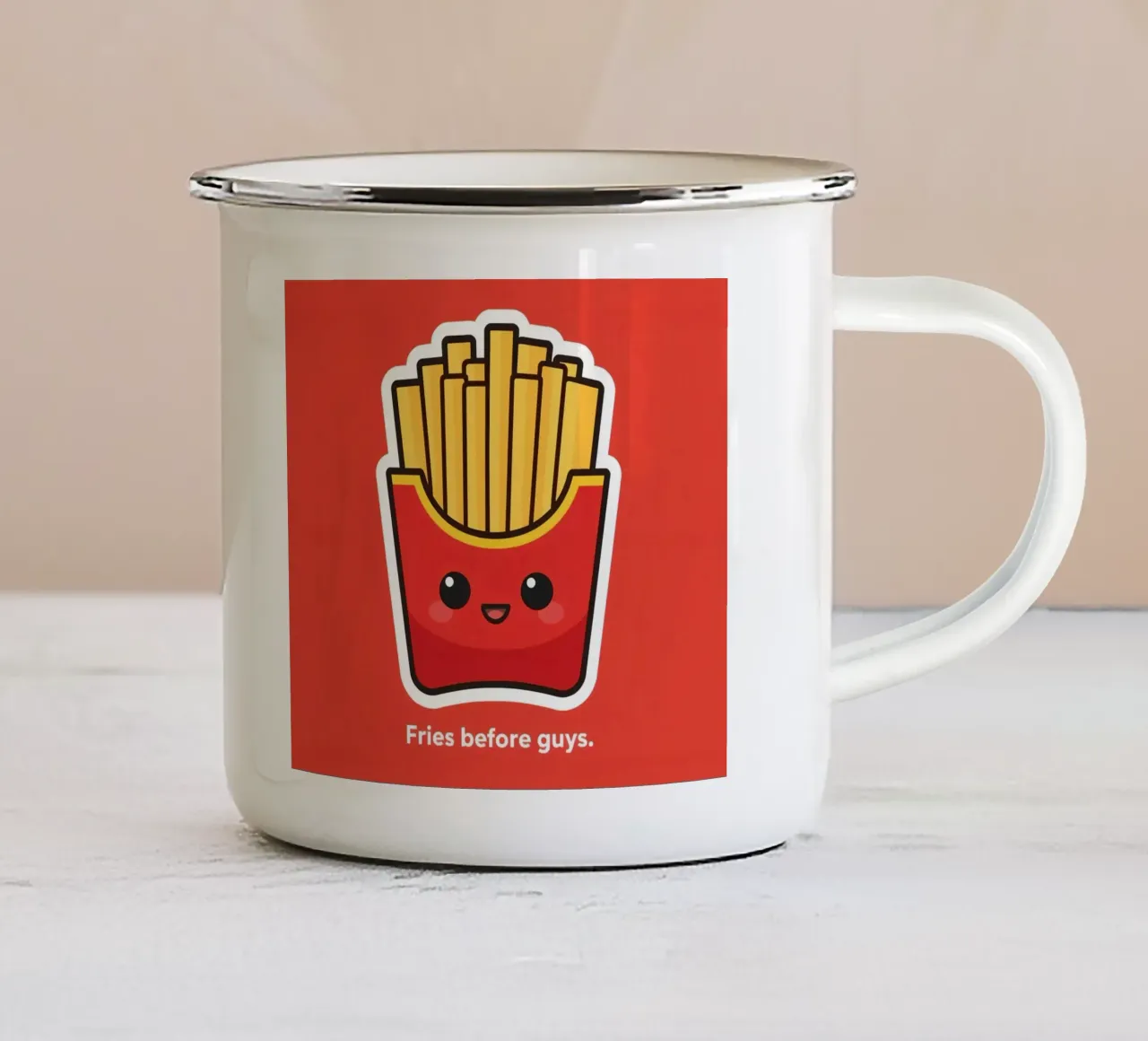 Le patatine fritte prima dei ragazzi tazza in smalto da DesignDoodle