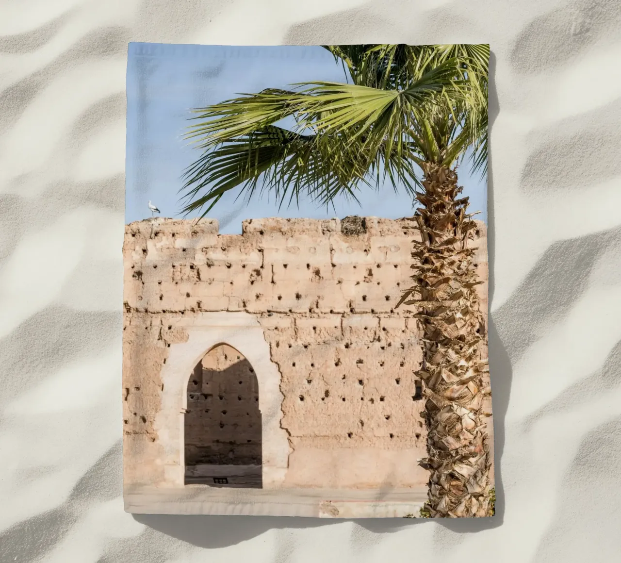 Stork and a palm tree telo mare da photolovers