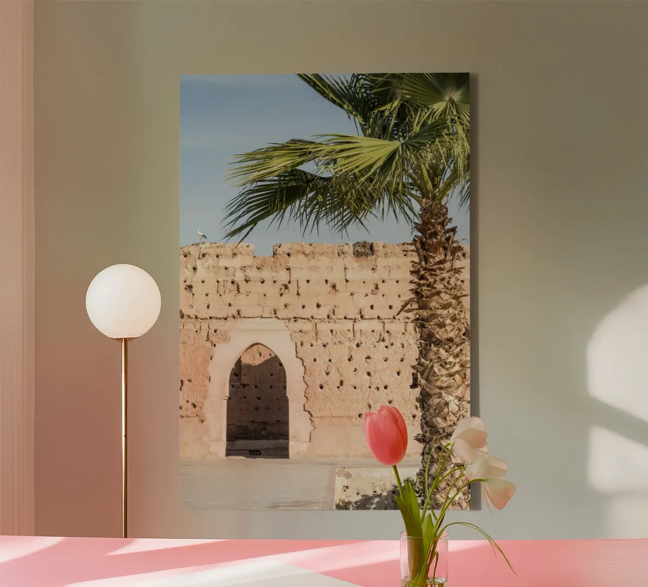 Stork and a palm tree canvas van photolovers