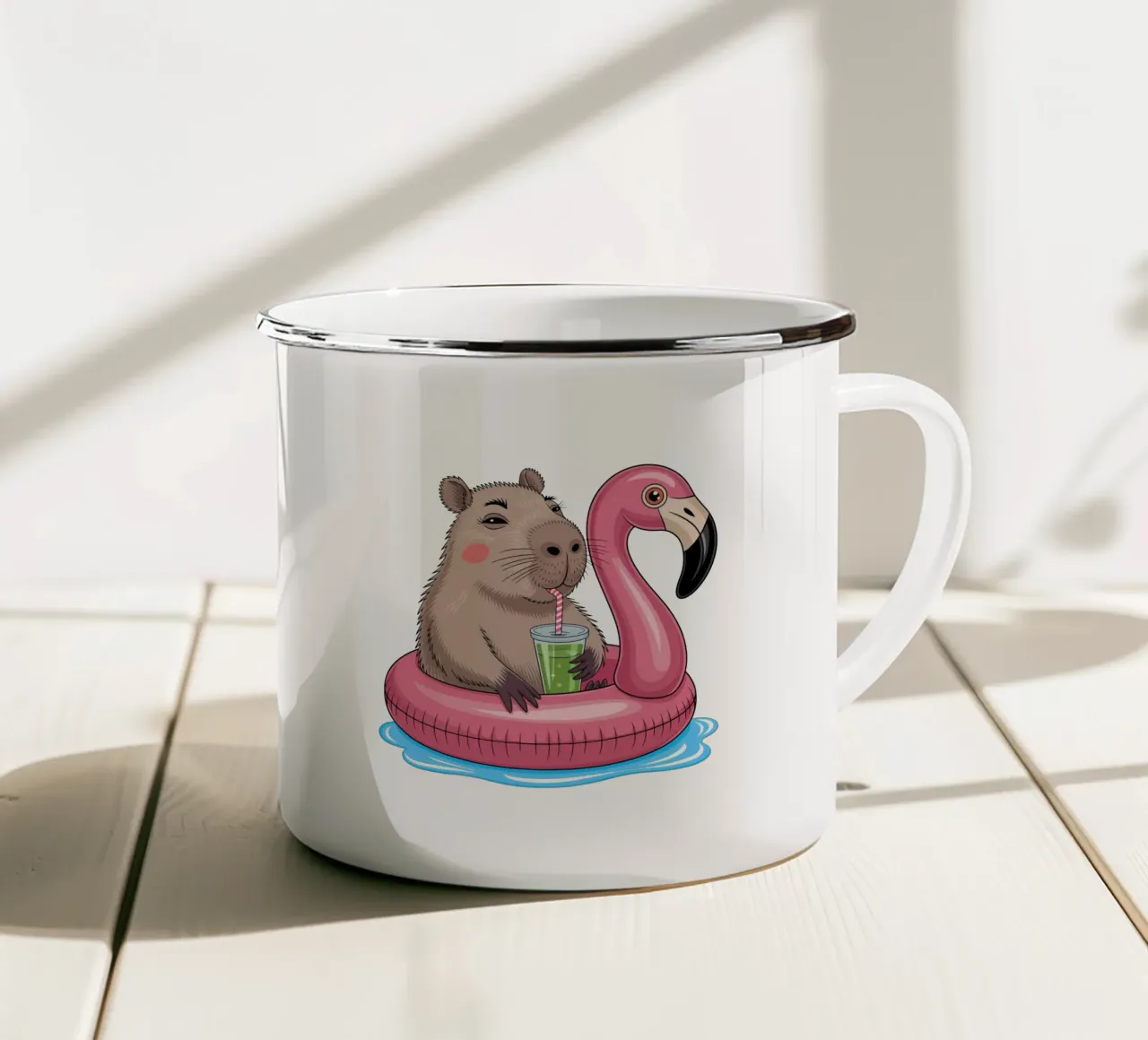 Capy & Bara mit Flamingo emaille mok van Capy & Bara