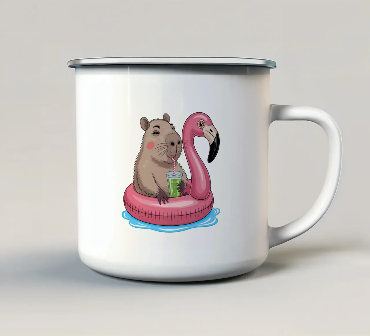 Capy & Bara mit Flamingo emaille mok van Capy & Bara