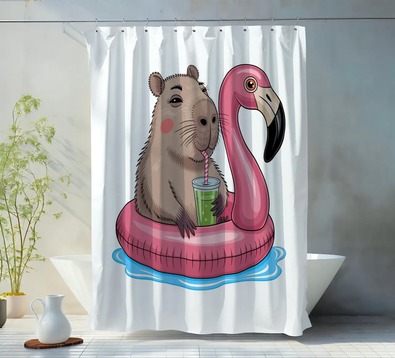 Capy & Bara mit Flamingo cortina de baño de Capy & Bara