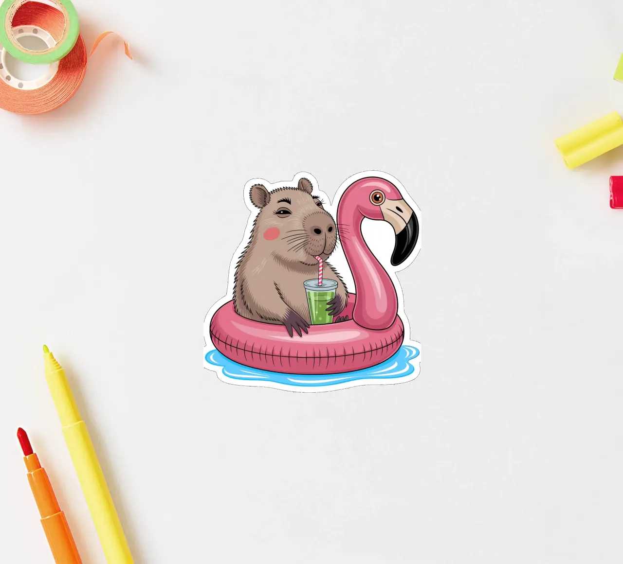 Capy & Bara mit Flamingo pegatina de Capy & Bara